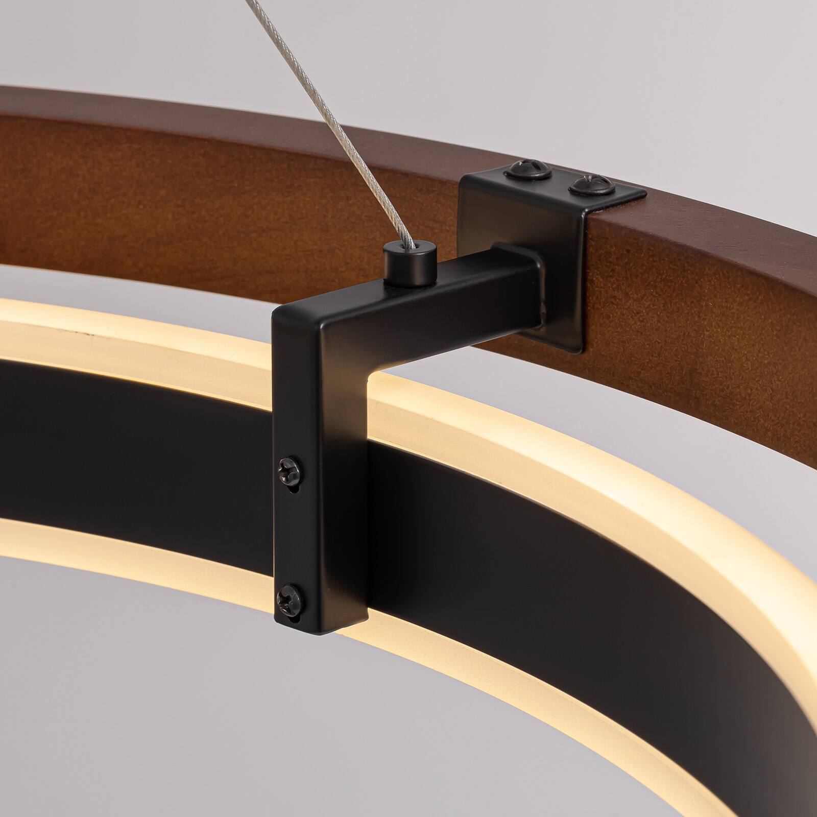 Alt View 9. Siljoy - 23.6 Inch Double Ring LED Pendant Light, Modern Wood Grain Nordic Chandelier for Living Room Dining Bedroom - Brown.