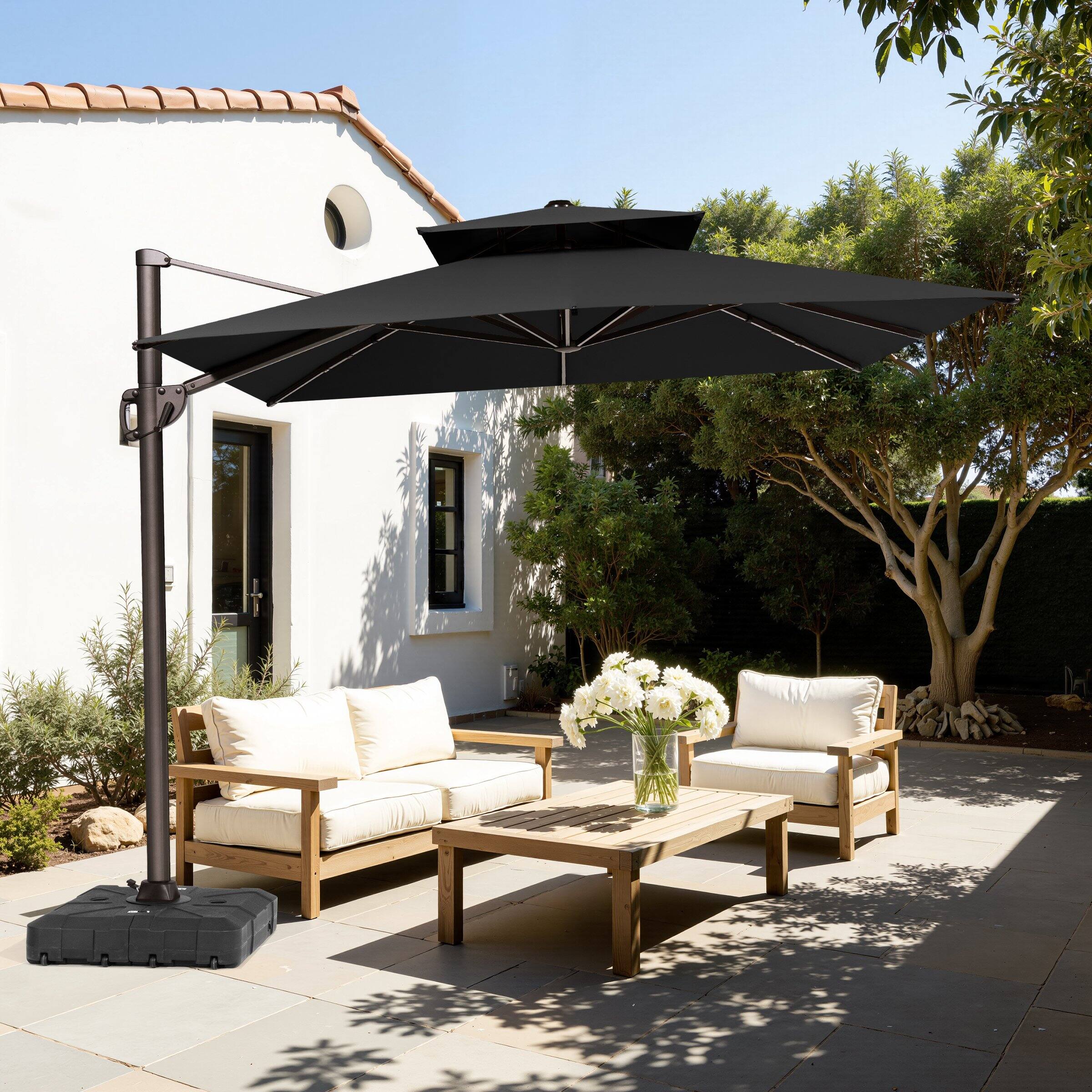 Back. Crestlive Products - Crestlive Products 11ft UPF50+ Aluminum Double Top Slide-tilt Cantilever Patio Umbrella with 350lbs Wheeled Base - Black.