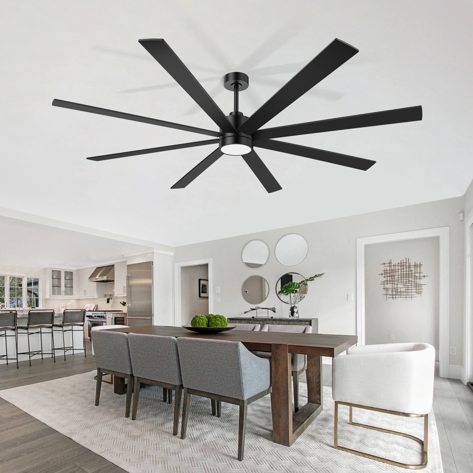 Left. Breezary - 72-Inch Modern LED Ceiling Fan, 8 Plywood Blades, Quiet DC Motor, 6 Speeds, Timer & Remote, 6"/12" Downrod - 72-inch Black Ceiling Fan.