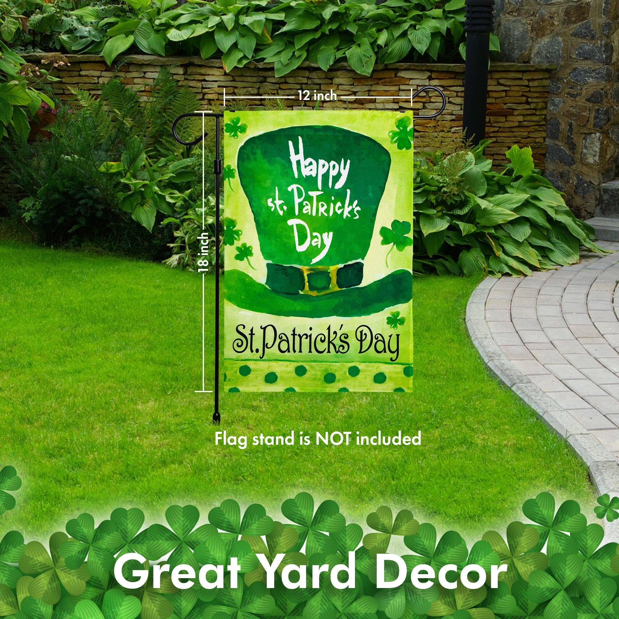 18 inch x 12 inch Happy St. Patrick's Day St. Patrick's Day Flag stand is NOT included Great Yard Decor