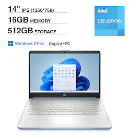 HP - 14 Everyday Value Laptop 14.0 HD HD Display (Intel Celeron N4500, 16GB DDR4, 512GB PCIe SSD, Win 11 Pro) - Sky Blue