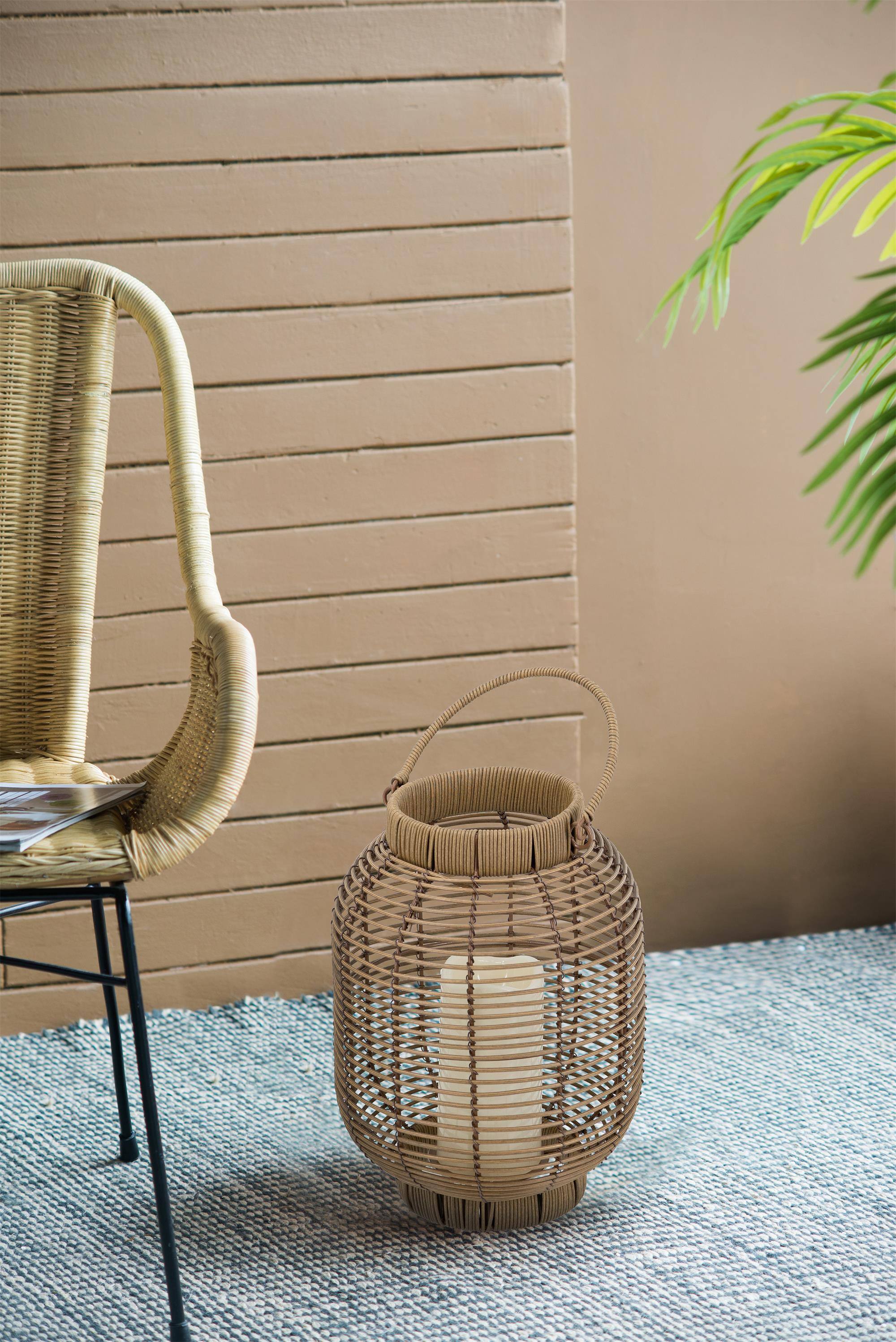 Alt View 4. Boyel Living - Brown Poly Rattan Lantern with White LED Candle.