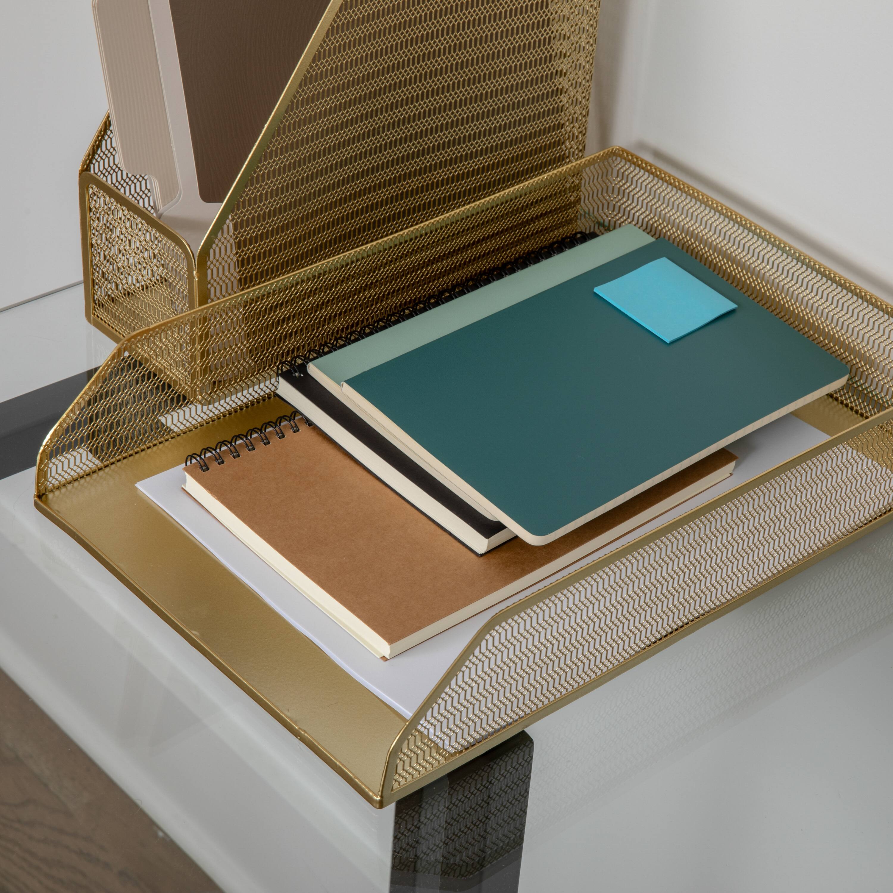Alt View 14. Martha Stewart - Ryder Premium 6 Piece Mesh Metal Desktop Organizer Set - Gold.