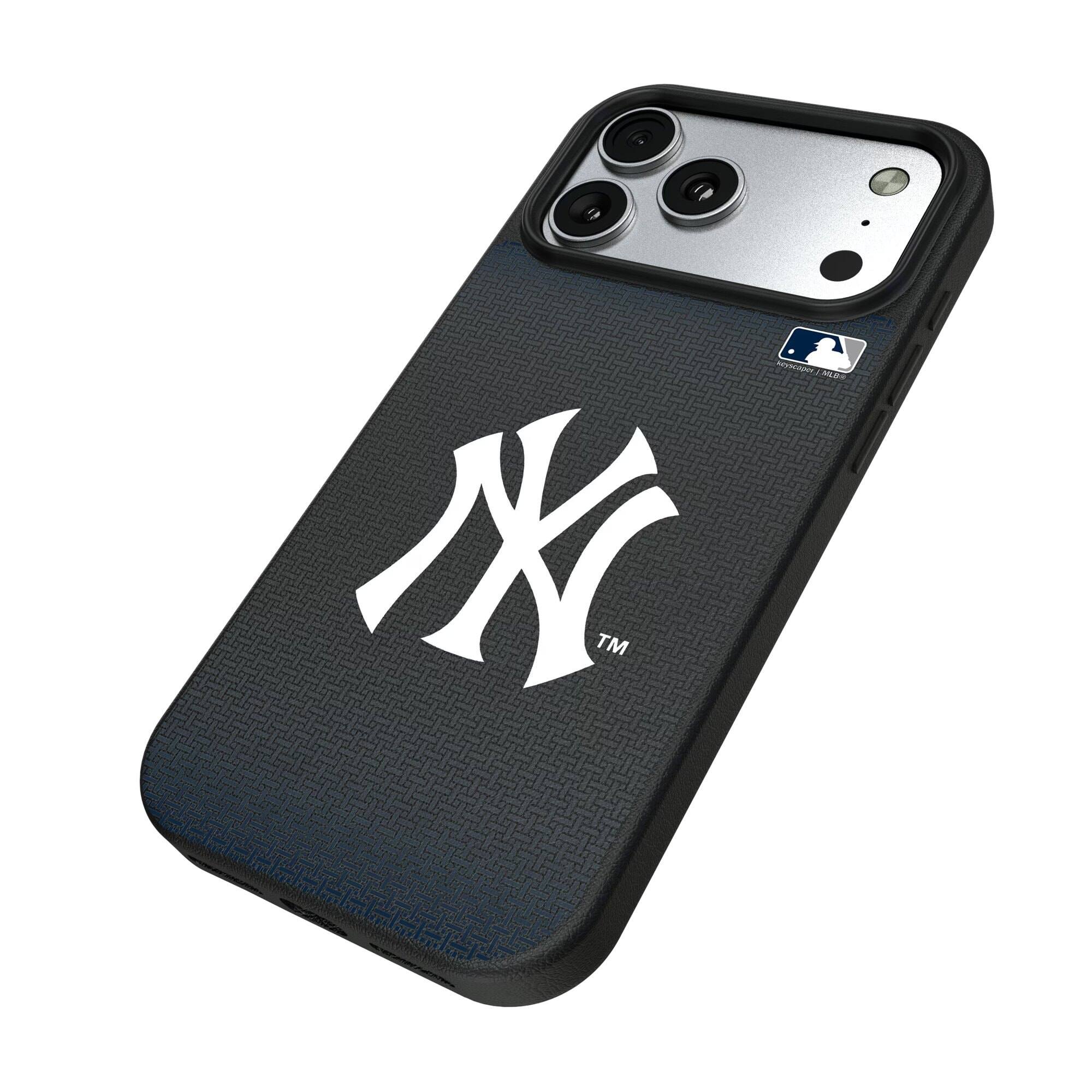 Alt View 1. Keyscaper - New York Yankees Linen Logo iPhone Magnetic Bump Case - 15 - Black.