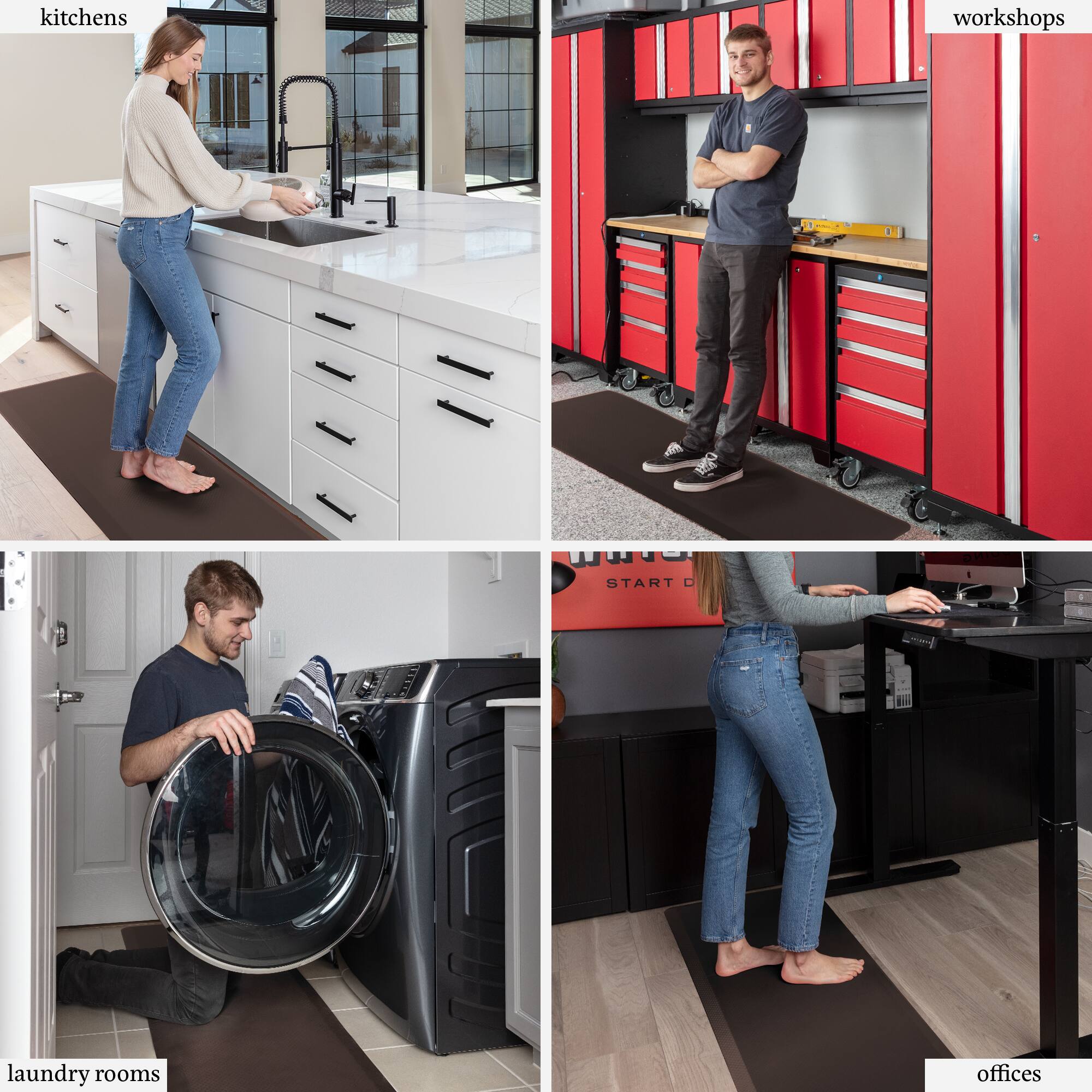 - kitchens
- workshops
- laundry rooms
- offices