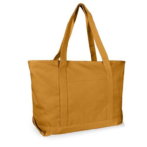 Front. Vulpecula Spade - Dalix Womens 23" Deluxe 24 oz. Cotton Canvas Tote Bag Zippered in Butterscotch - Butterscotch.