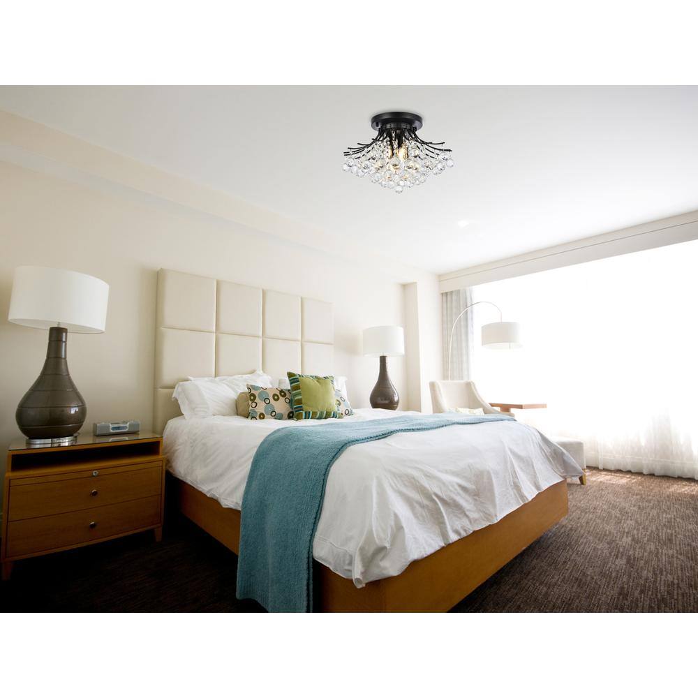 Angle. Elegant Lighting - Toureg 19 inch black flush mount - Black And Clear.
