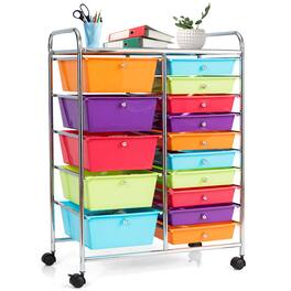 Ecooso - 15-Drawer Rolling Storage Cart Organizer, Utility Drawer Unit for Craft Supplies, Classroom and Office Storage - Multicolor