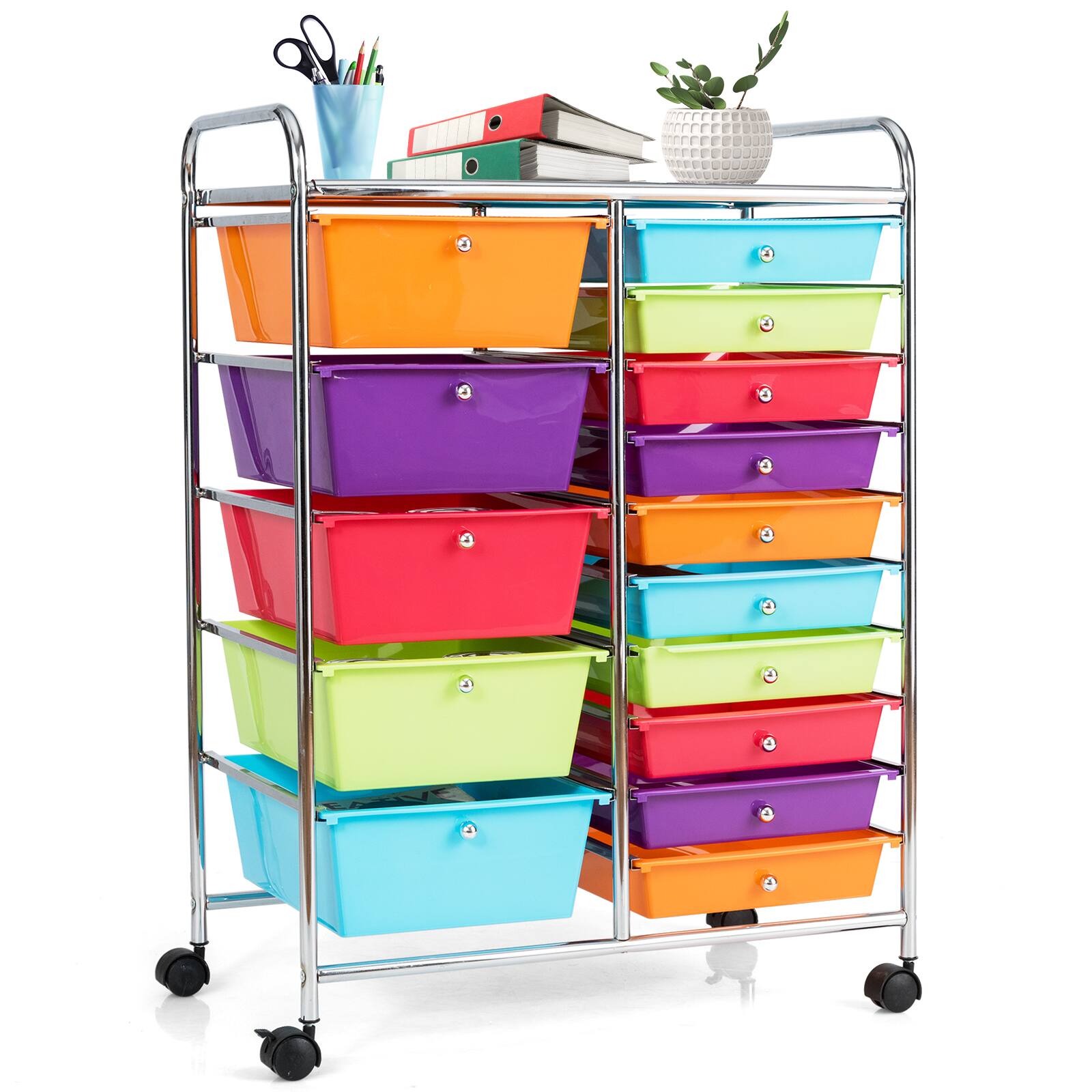 Front. Ecooso - 15-Drawer Rolling Storage Cart Organizer, Utility Drawer Unit for Craft Supplies, Classroom and Office Storage - Multicolor.