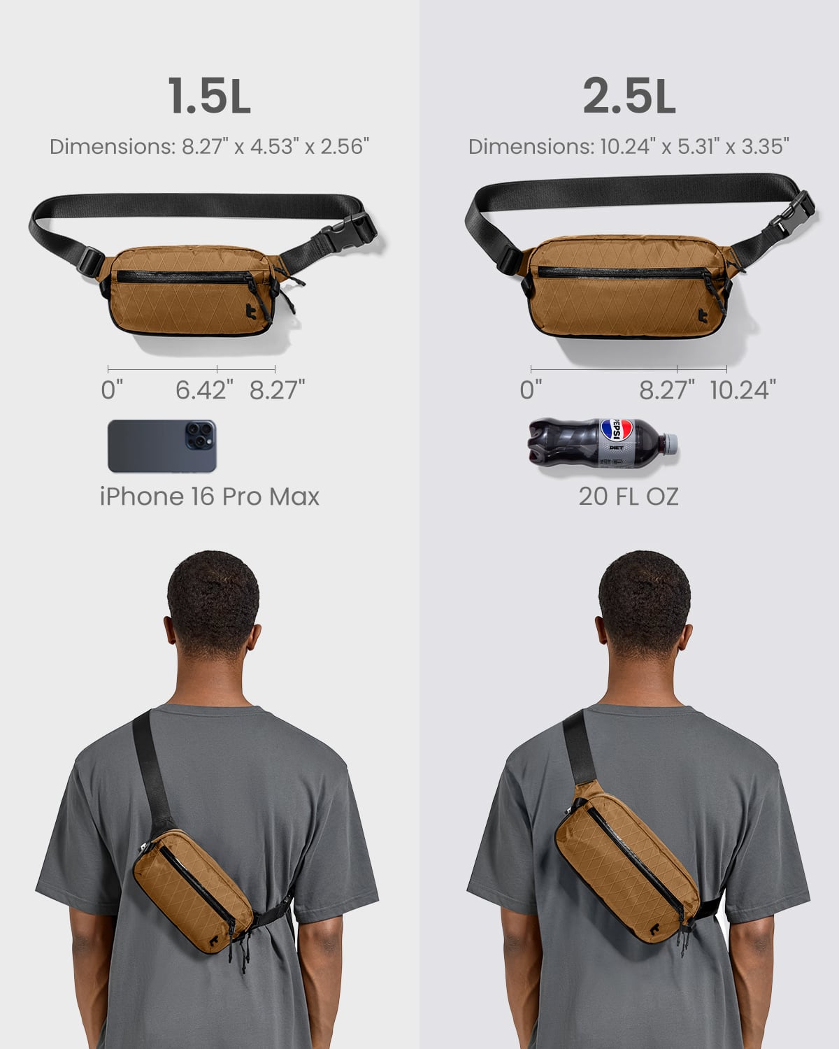 1.5L Dimensions: 8.27" X 4.53" X 2.56"
2.5L Dimensions: 10.24" X 5.31" X 3.35"