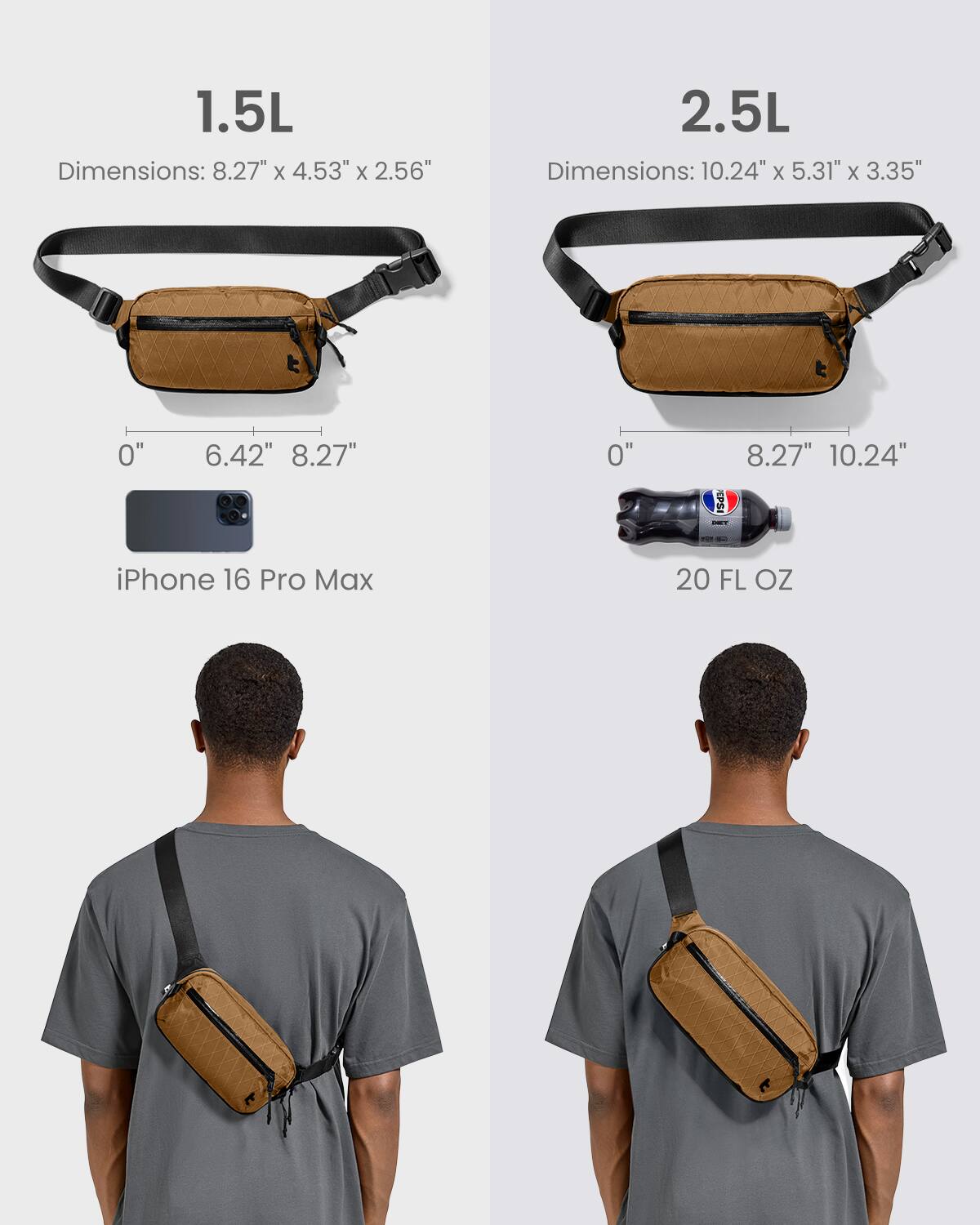 1.5L Dimensions: 8.27" X 4.53" X 2.56"
2.5L Dimensions: 10.24" X 5.31" X 3.35"