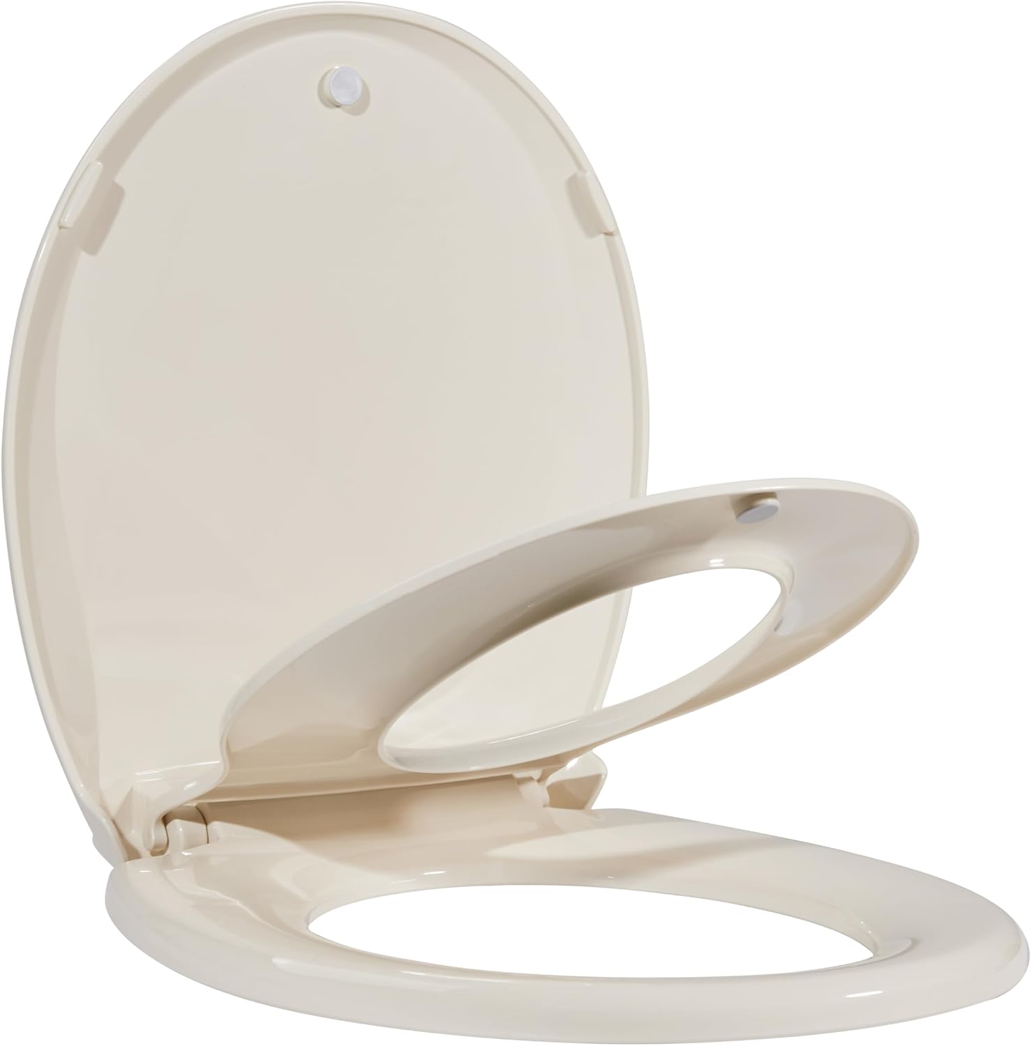 Alt View 1. Jojoka - 2-in-1 Dual Seat 17 Inch Almond PP Toilet Seat Round Soft Close Quick Install - Gold.