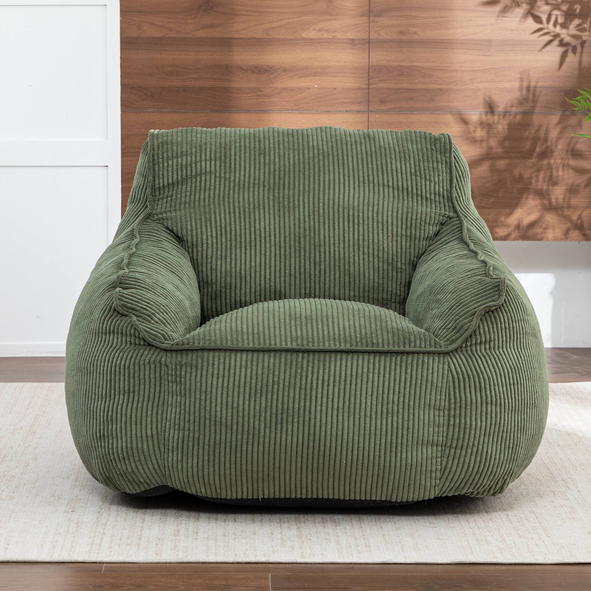 Back. GOODSILO - Large Corduroy Bean Bag Sofa Chair with Armrests and Included Filler for Living Room and Bedroom - Green.