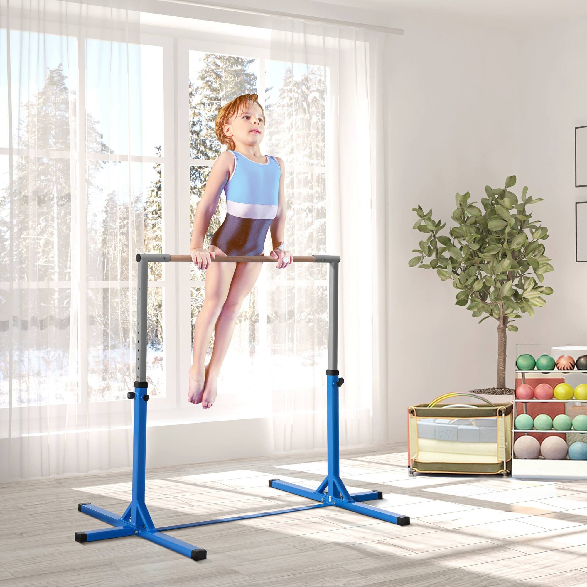 Angle. Soozier - Gymnastics Bar for Kids, Adjustable Height Gym Bar, Junior Training Kip Bar for Home, Built for kids 3+ Years.