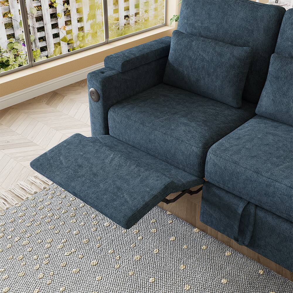 Alt View 4. Anysun - 83" Chenille Fabric Foldable Sofa Bed with Electric Recliner, Adjustable Backrest, Table Board, Armrest Storage - Blue.