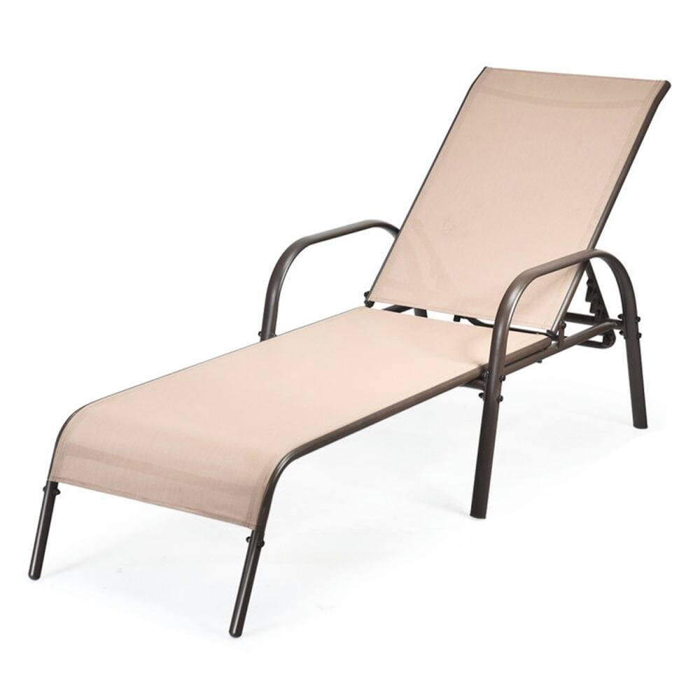 Front. Pefilos - Adjustable Patio Chaise Folding Lounge with Backrest, 5 Positions, for Outdoor Lounge Chair - Brown.