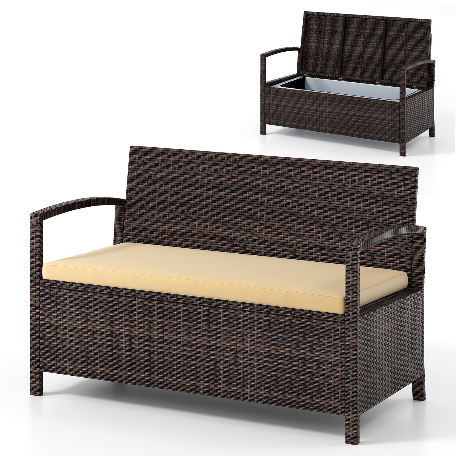 Alt View 9. Gymax - Gymax 42 Gallon Outdoor Deck Box w/ Seating for Garden Tools & Pool Supplies for Front Porch Mix Brown - Brown.