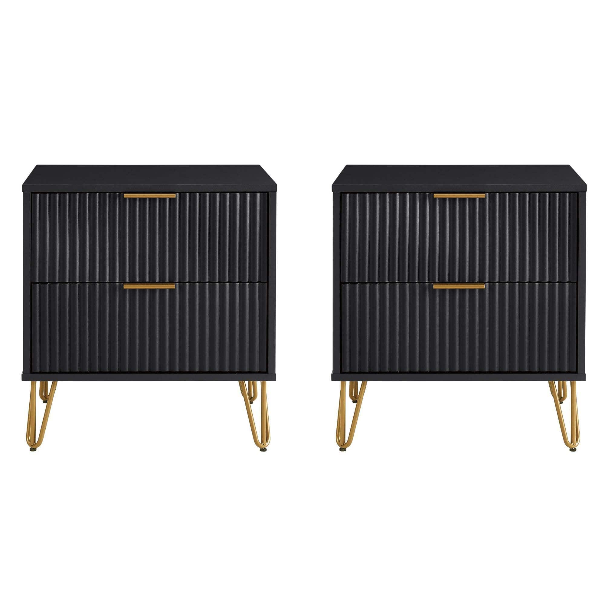 Manhattan Comfort - Dumbo Modern 20" Fluted Nightstand - Set of 2 - Black