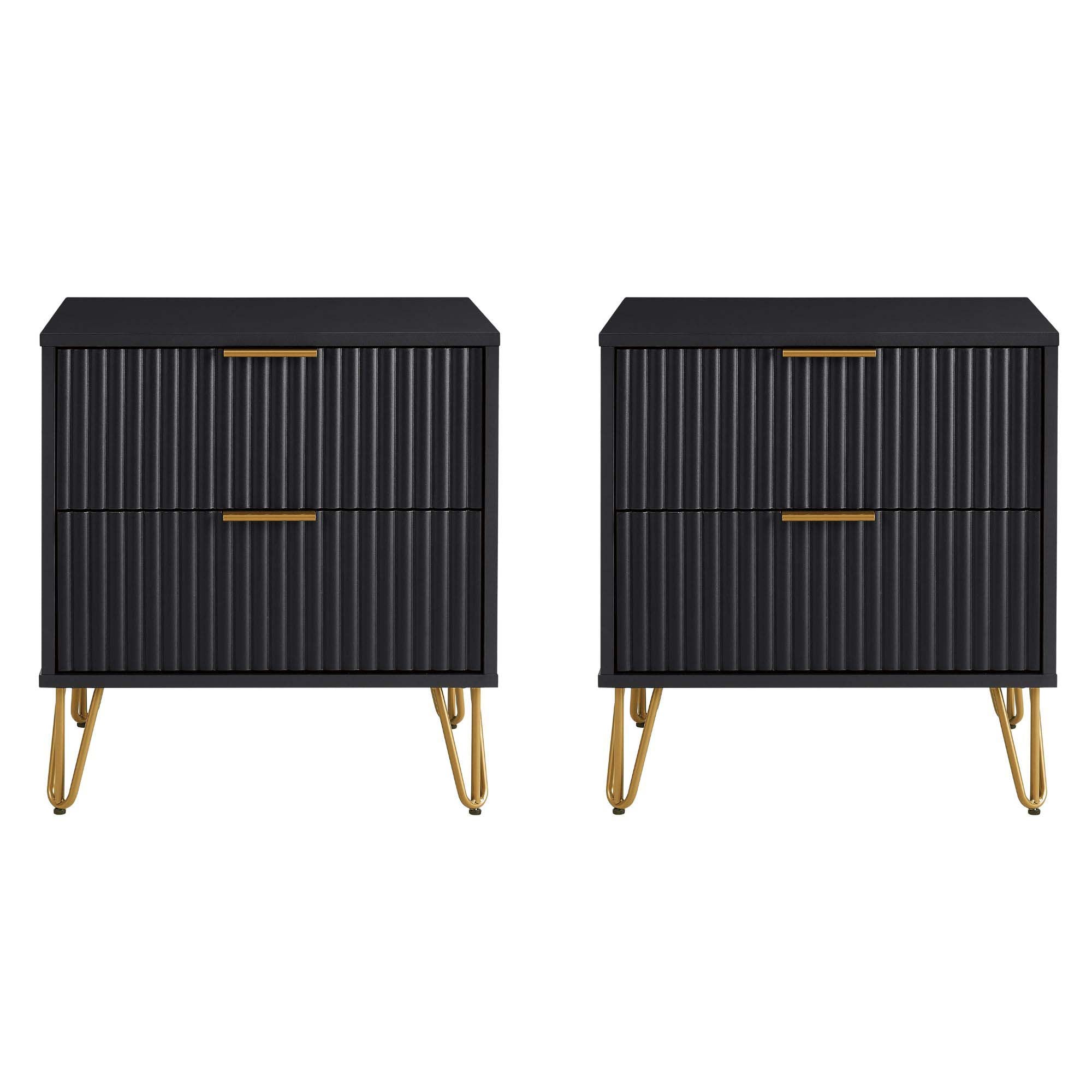 Front. Manhattan Comfort - Dumbo Modern 20" Fluted Nightstand - Set of 2 - Black.