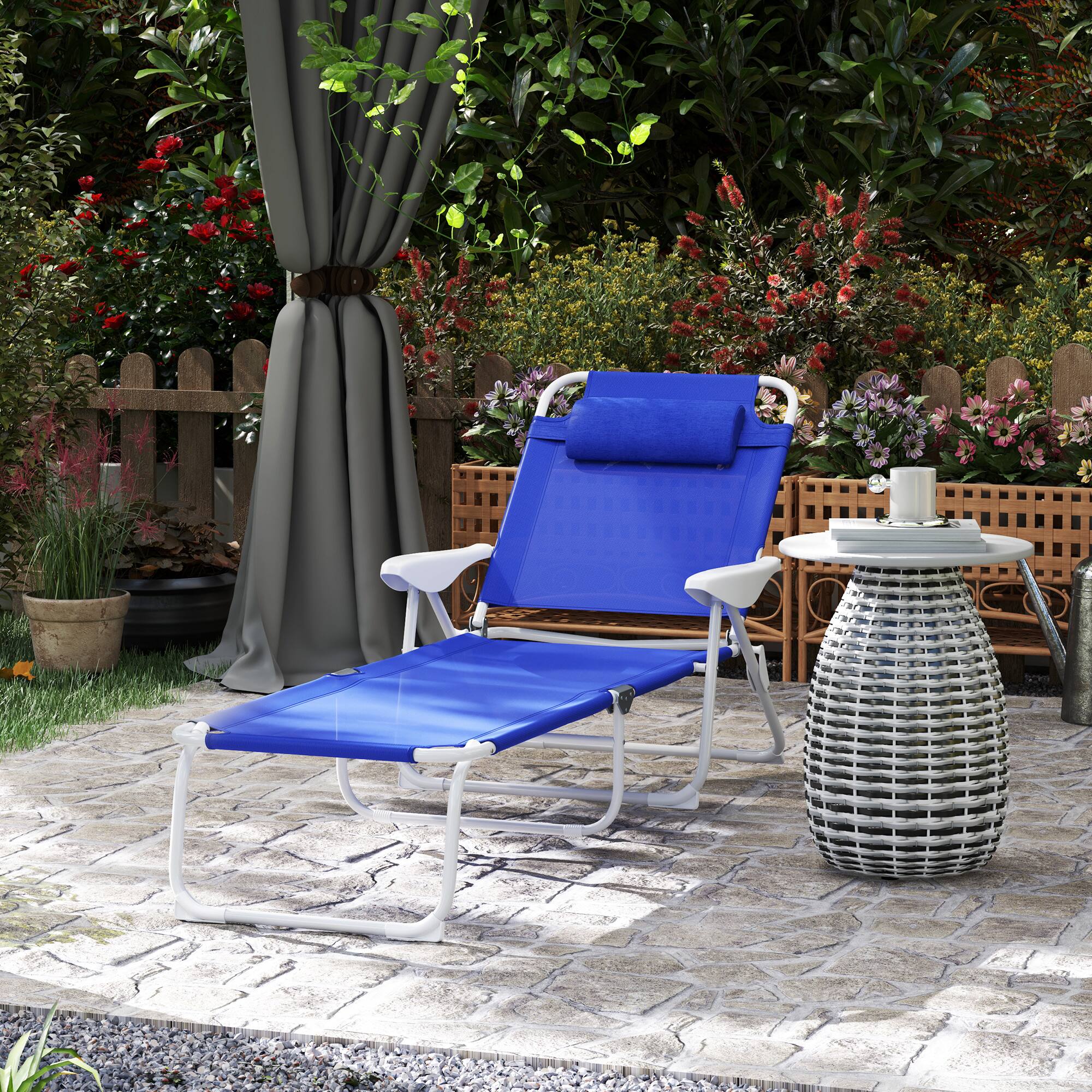 Alt View 1. Outsunny - Folding Lounge Chair, Portable Outdoor Chaise Lounge, Sun Tanning Chair with 4-Position Reclining Back, Armrests - Blue.