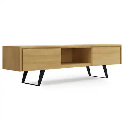 Front. Simpli Home - Lowry 72 inch TV Media Stand - Oak.
