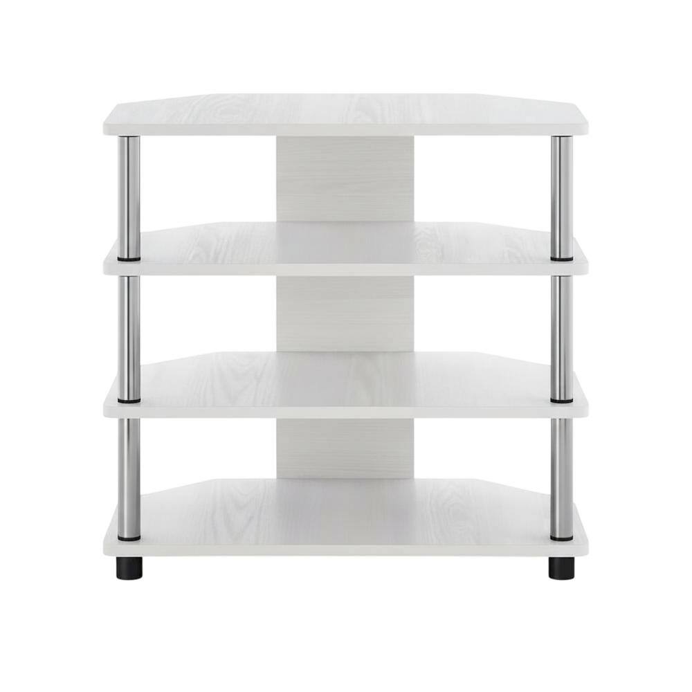 Alt View 3. FurniFact - Wooden TV stand, modern white oak, chrome accents, living room furniture - White.