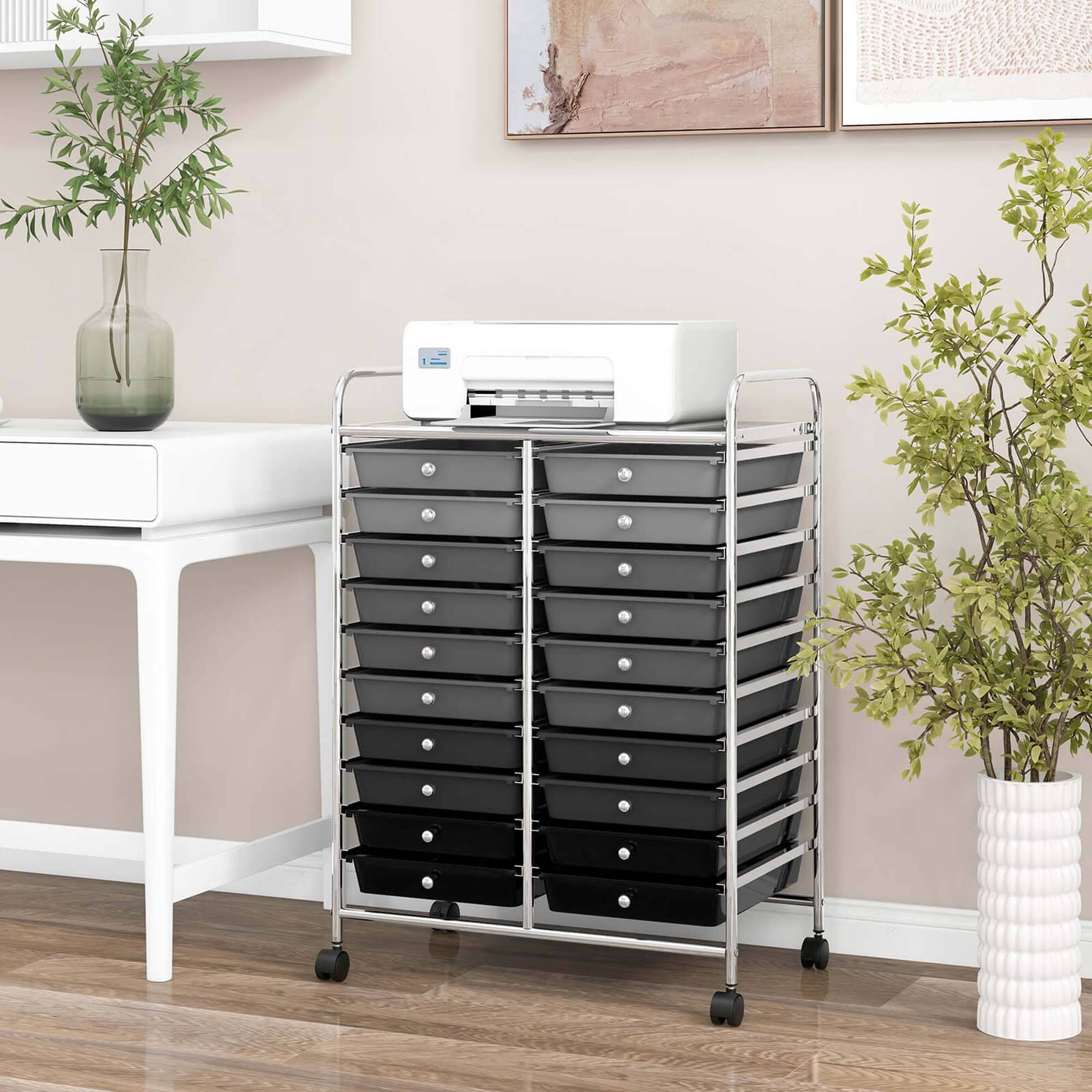 Alt View 4. Costway - 20 Drawers Rolling Storage Cart Art Craft Organizer on Wheels Multipurpose - Gradient Gray.