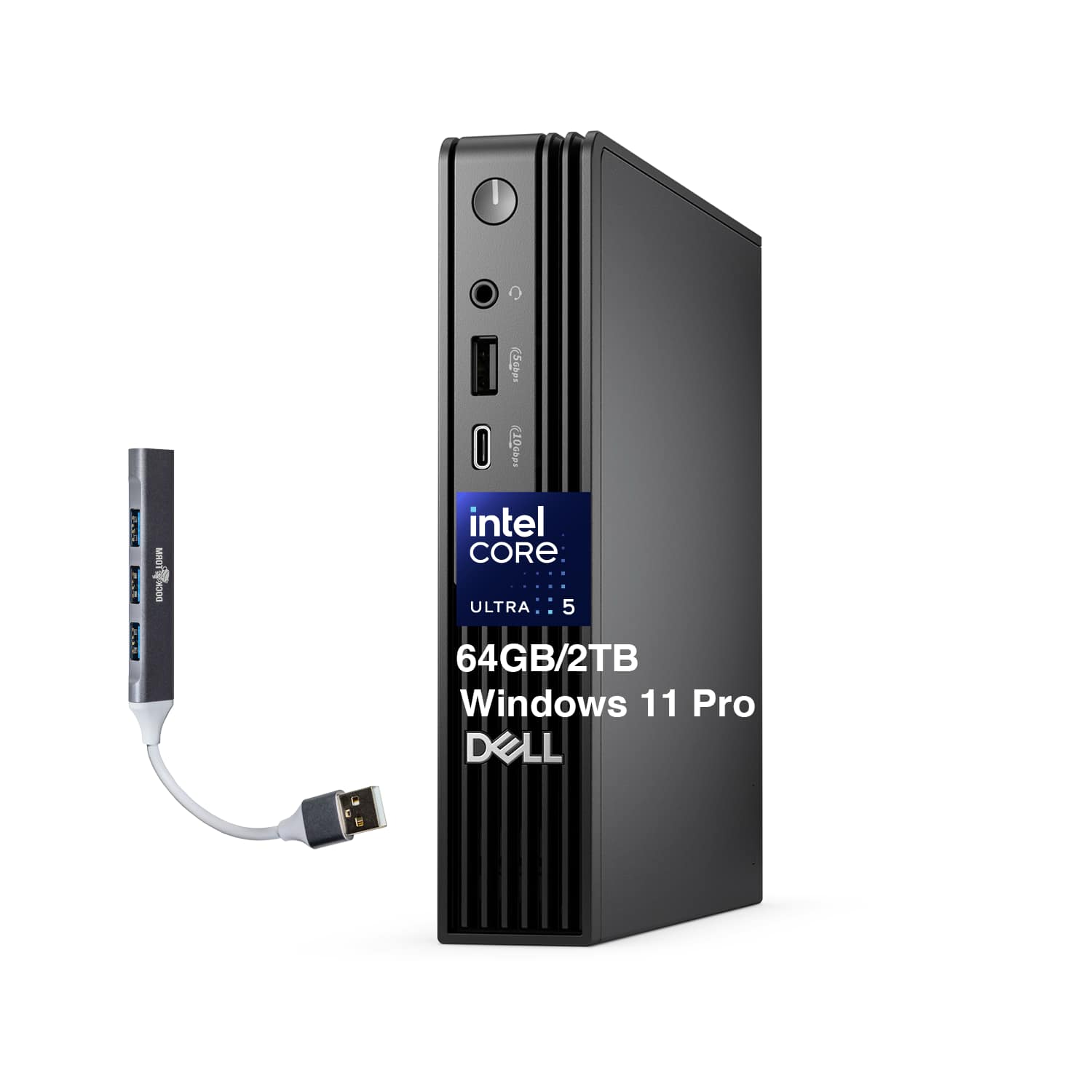Dell - Upgraded - Pro Micro Mini Desktop (Ultra 5-235T, 64GB, 2TB SSD, Intel Graphics, WiFi 6E, Win 11 Pro) w/USB Hub - Black