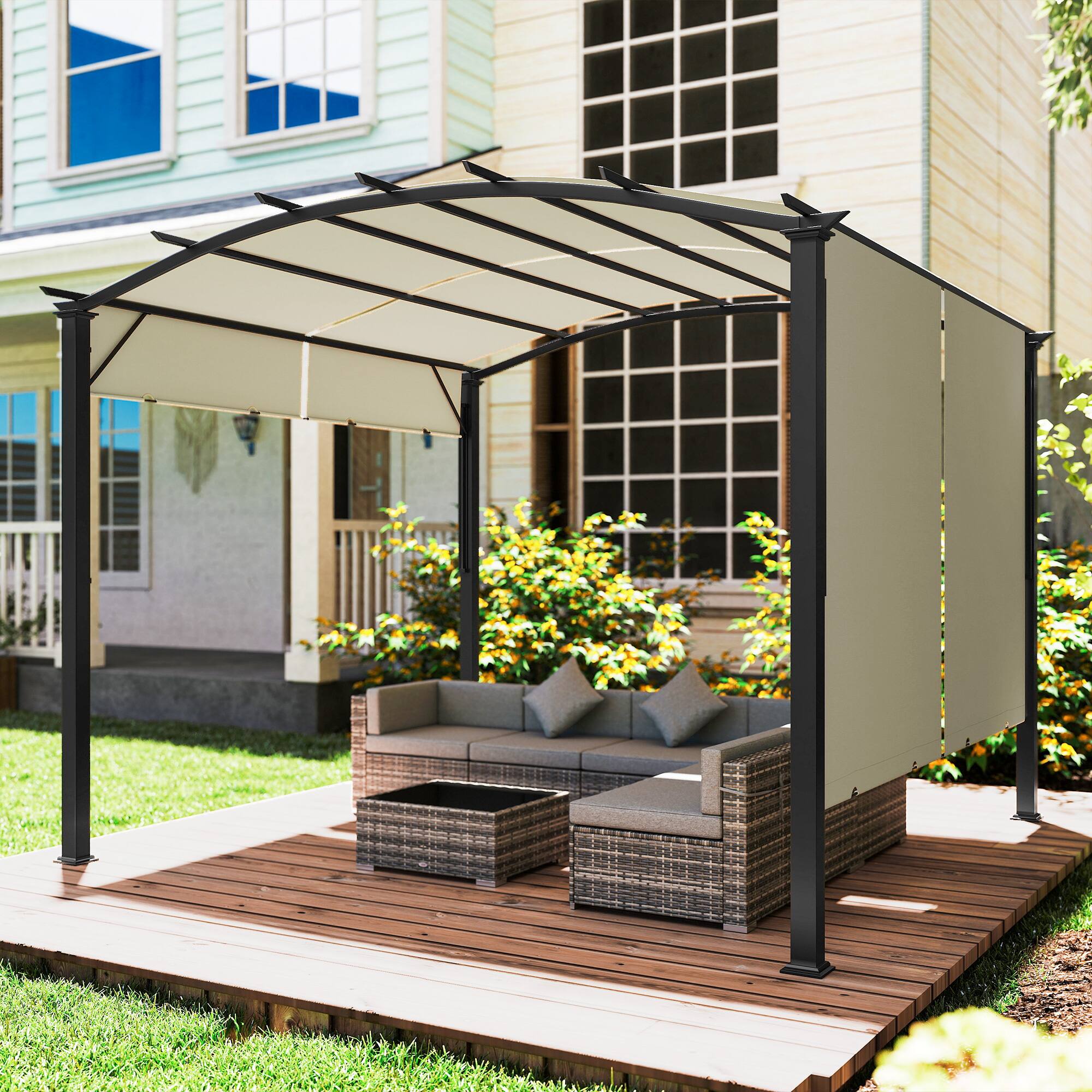 Alt View 6. Outsunny - x 11' Outdoor Retractable Pergola Canopy for Backyard - Beige.