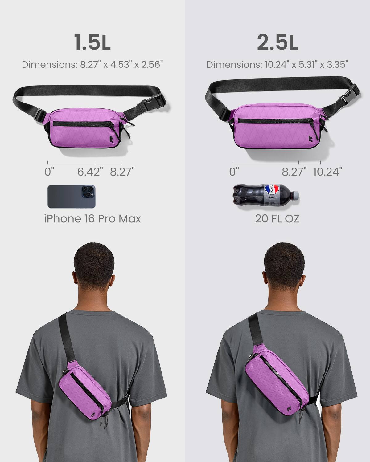 1.5L: Dimensions: 8.27" x 4.53" x 2.56"
2.5L: Dimensions: 10.24" x 5.31" x 3.35"