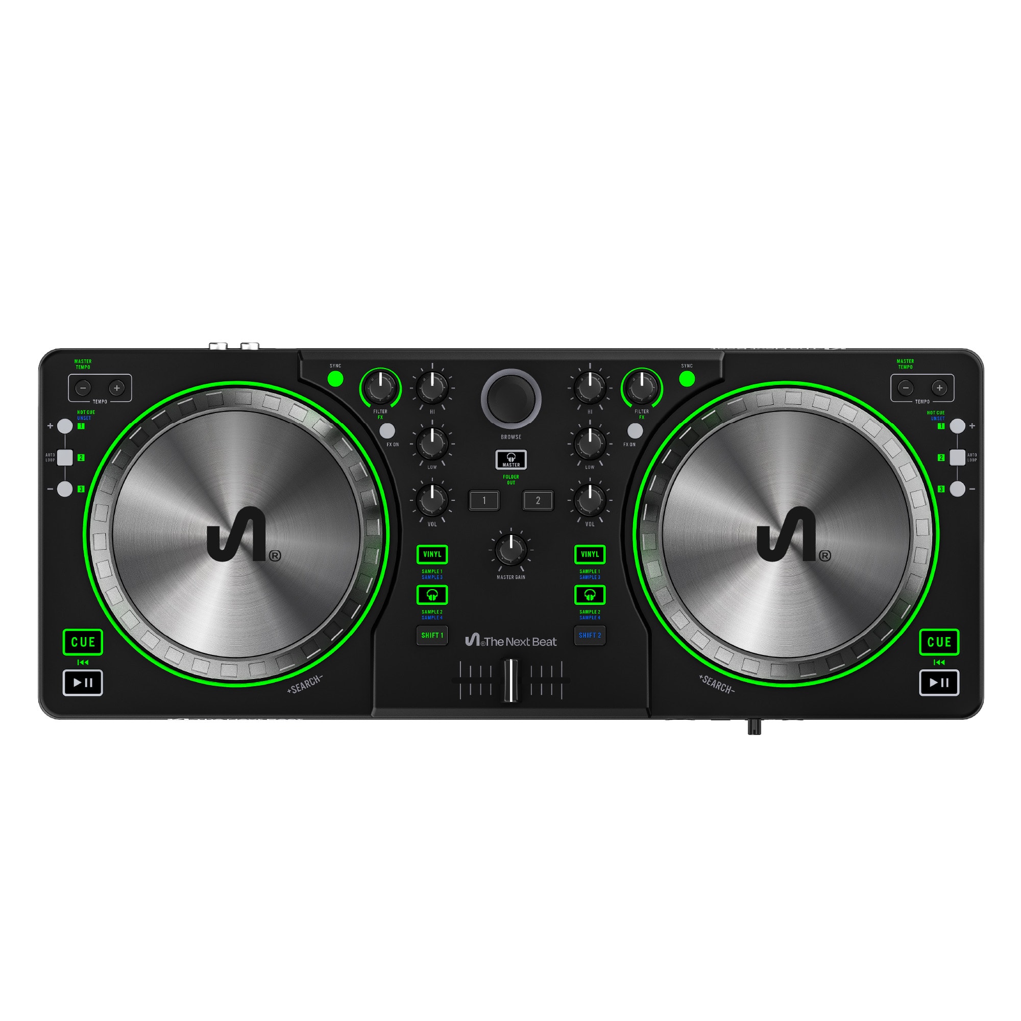 The Next Beat - by Tiesto DJ Controller, DJ Control Deck with Audio Mixer, SX1 - Black, Green