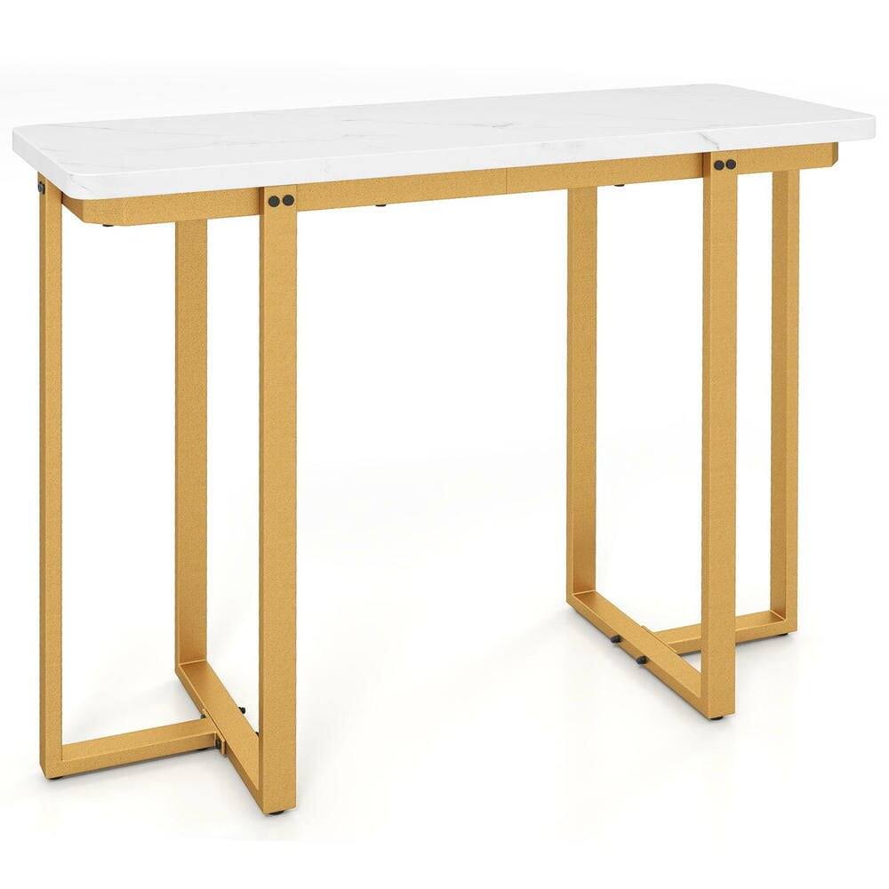 Back. Kadyn - 42-Inch Modern Faux Marble Entryway Table with Geometric Metal Frame, White - White.