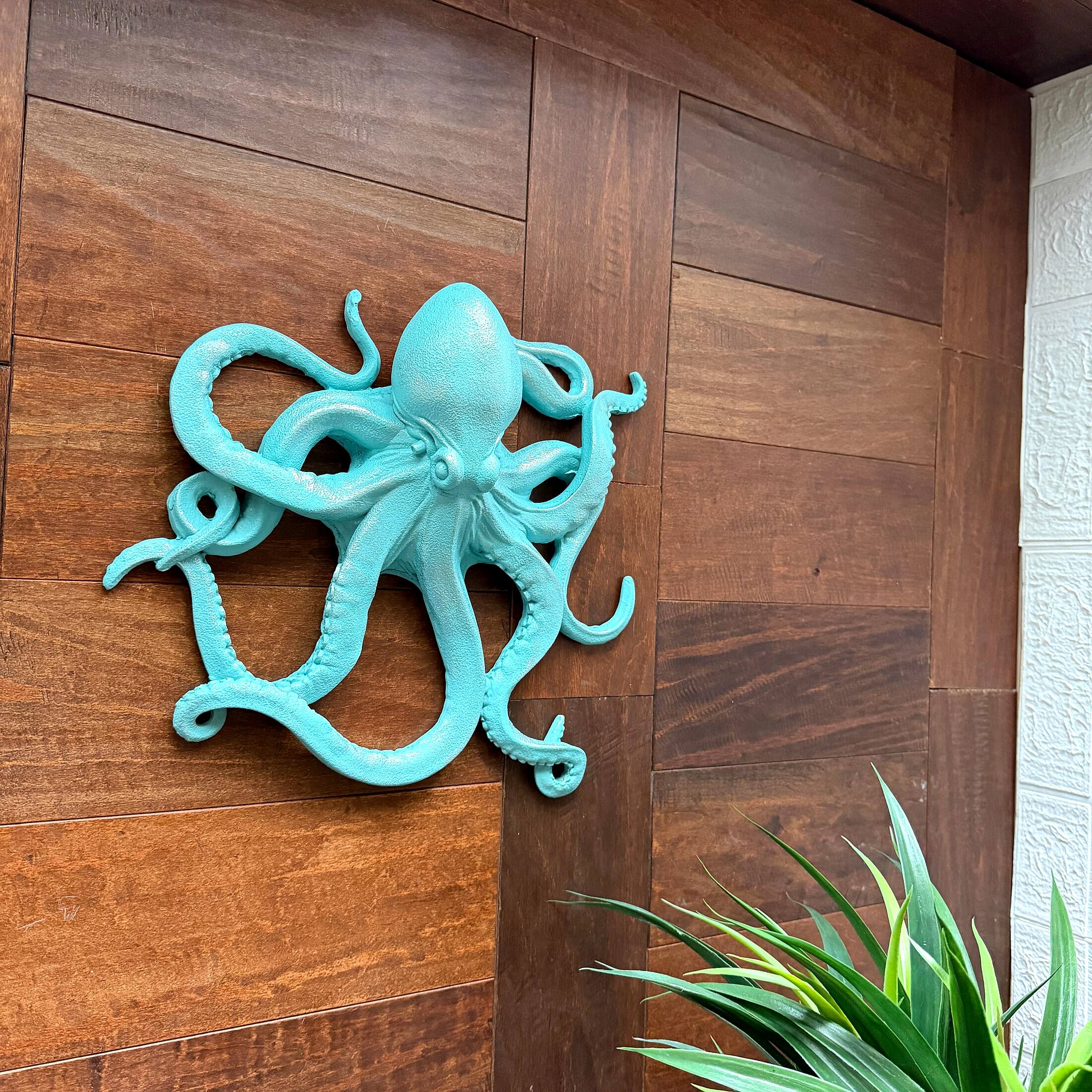 Alt View 3. Fancy That - Octopus Wall Sculpture Aqua Coastal Nautical Resin Plaque 13.5 In - Aqua.