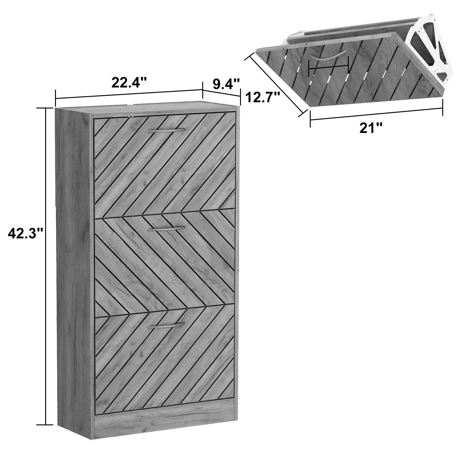 21", 12.7", 9.4", 22.4", 42.3"