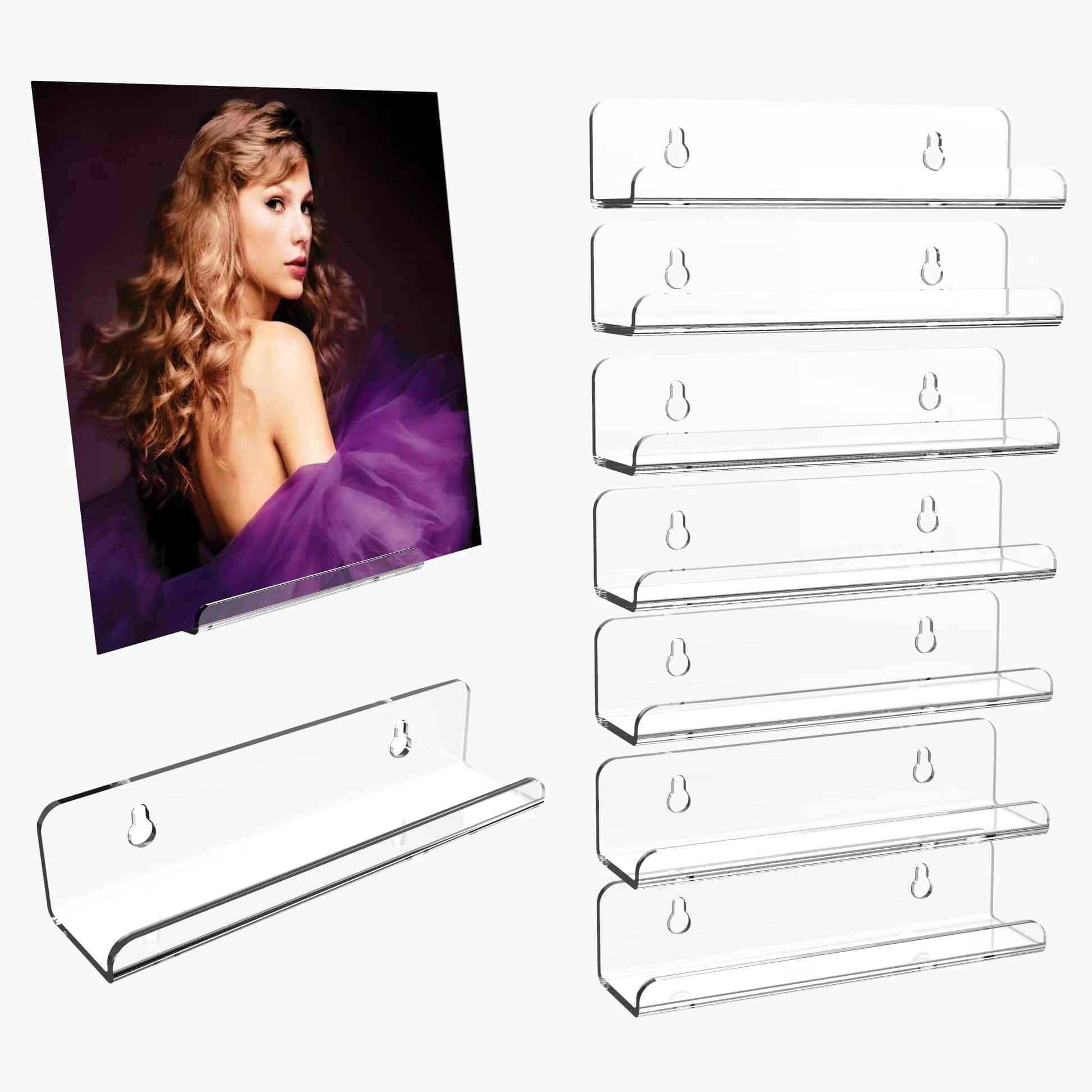 Dazzed Corner - 7 Inch Acrylic Floating Wall Shelf, Shelf Wall Mount 8 Pack - Clear