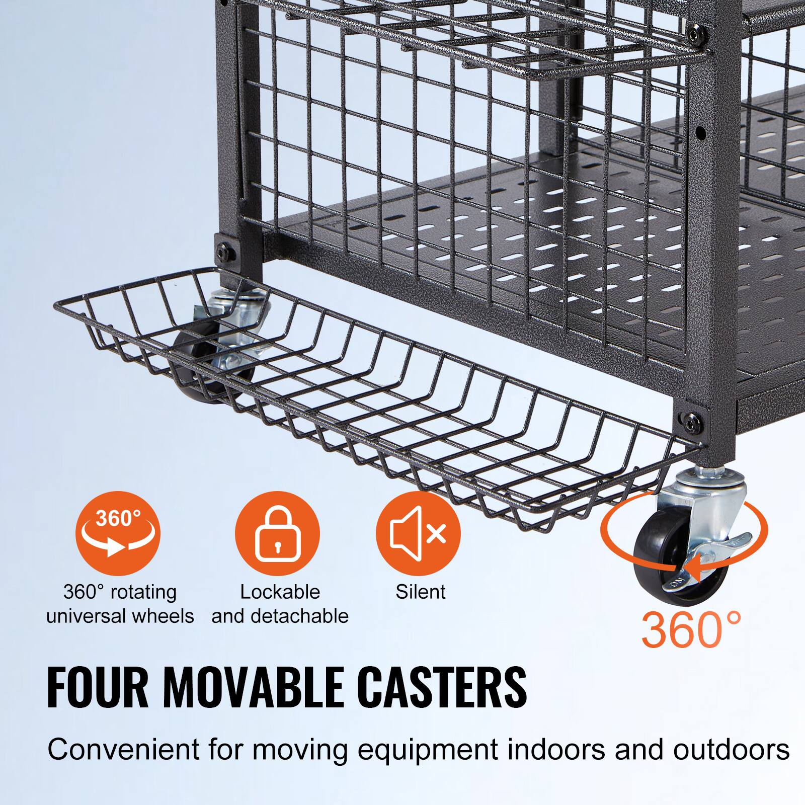360° rotating universal wheels and detachable, Lockable, Silent, 360° FOUR MOVABLE CASTERS, Convenient for moving equipment indoors and outdoors