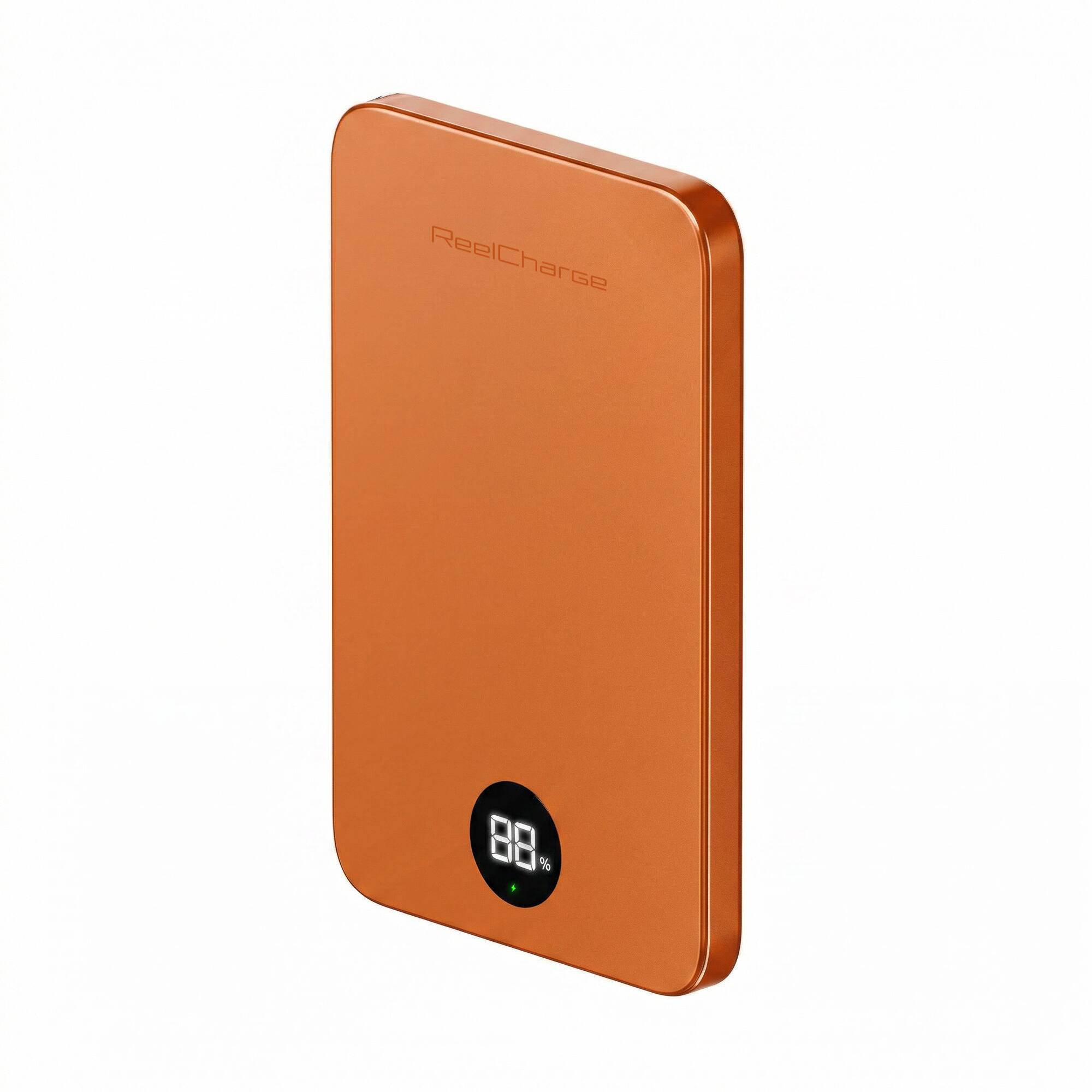 Left. ReelCharge - ReelCharge ReelSafe 5,000 mAh Qi2 Power Bank (Orange).