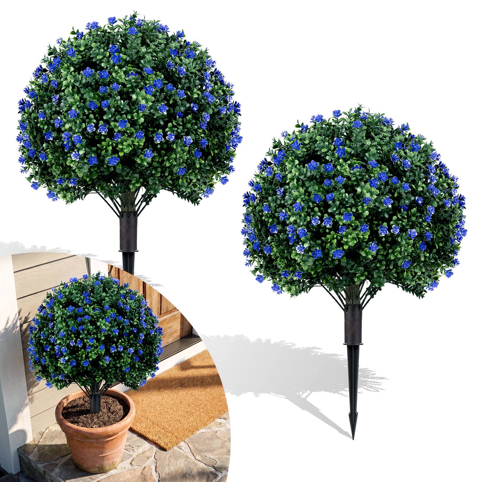 Alt View 9. Costway - Costway 2 Pack Artificial Camellia Boxwood Topiary Ball Trees, Faux Floral Shrubs, Patio - Green & Purple & Black.