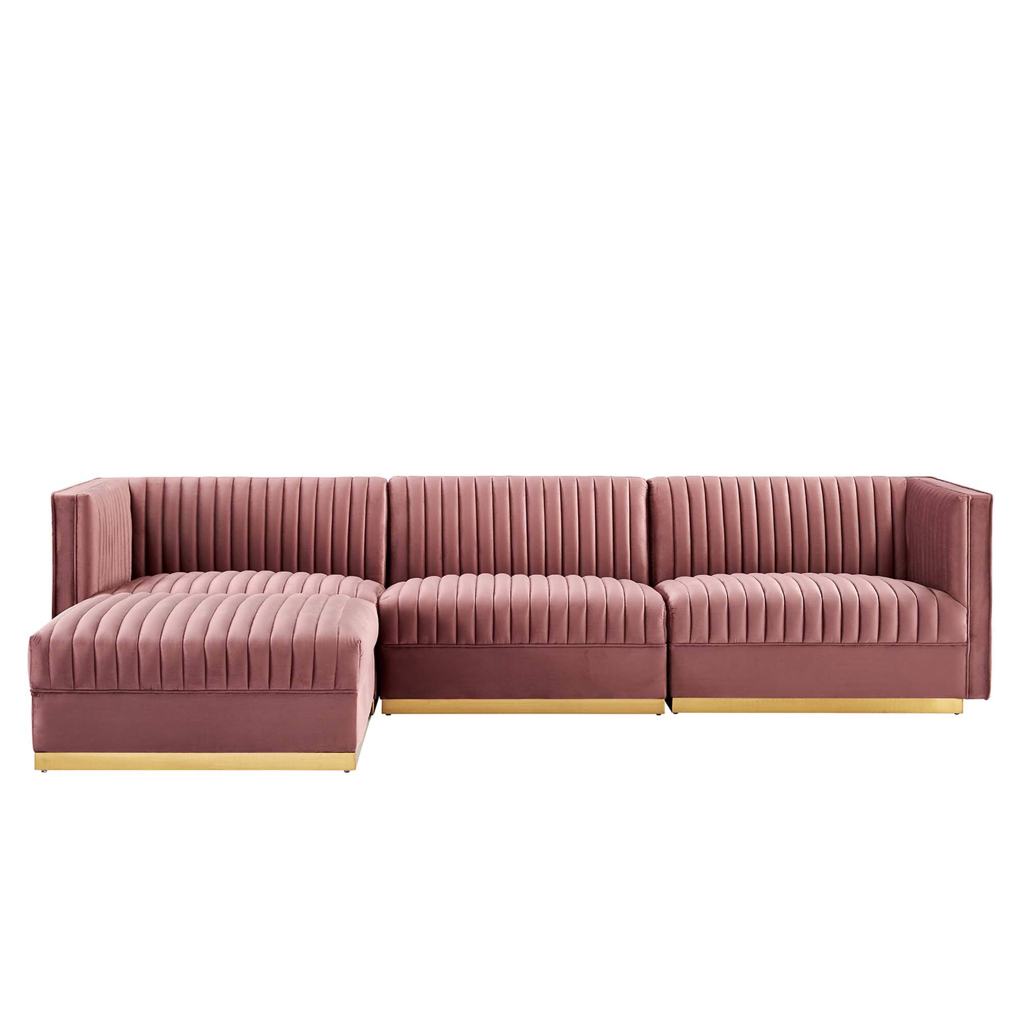 Left. Modway - Sanguine 4-Piece Channel Tufted Performance Velvet Modular Sectional Sofa by Modway - Red.