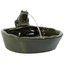 Sunnydaze - Frog Glazed Ceramic Outdoor Solar Water Fountain - 7 in - Green