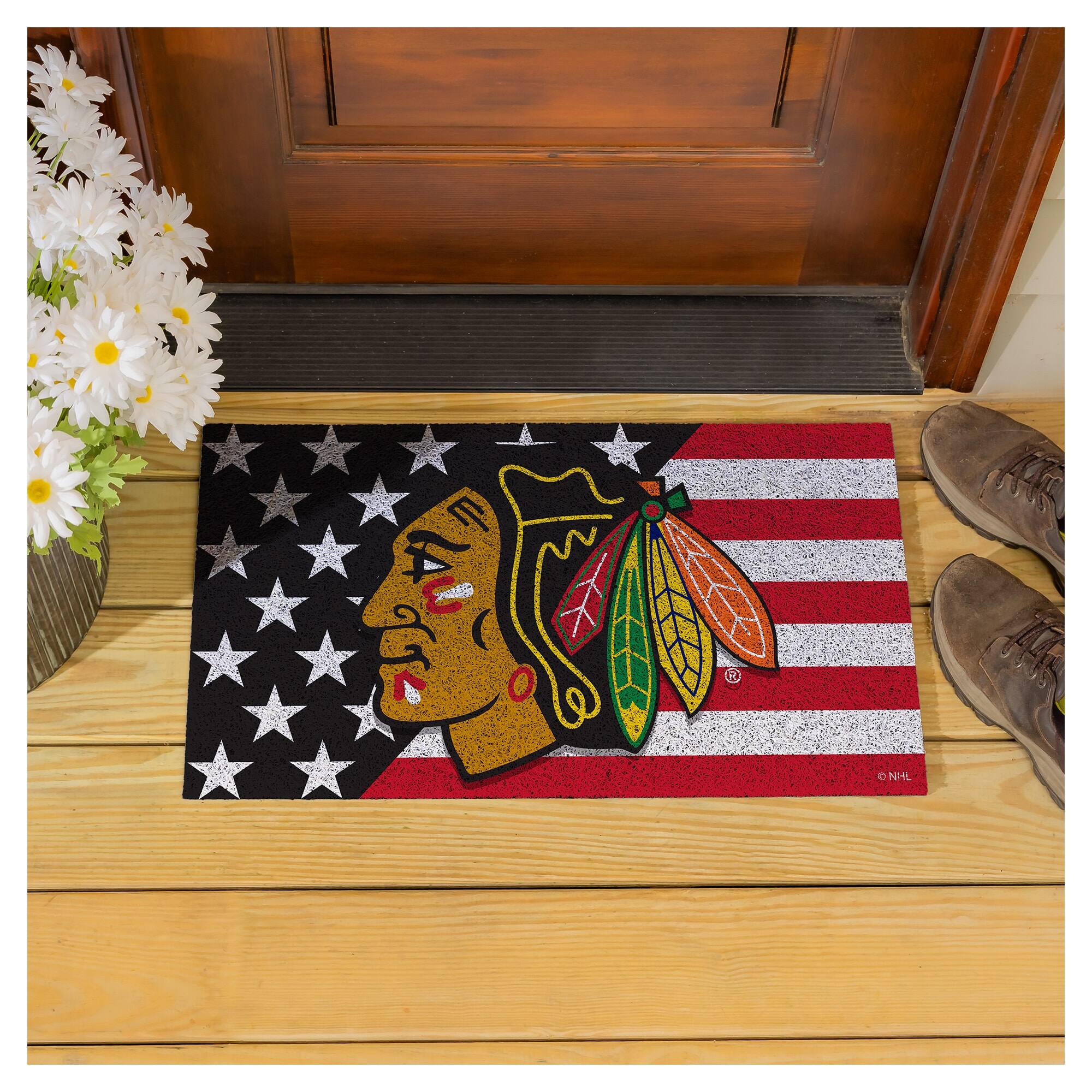 Alt View 3. Evergreen Enterprises - Chicago Blackhawks 16" x 28" Stars & Stripes Patriotic Turf Mat - Multicolor.