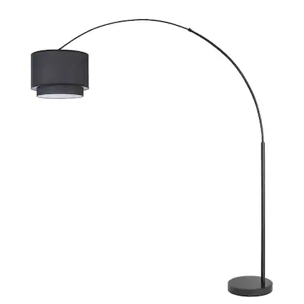Front. FC Design - FC Design Modern 81" Tall Standing Adjustable Arched Floor Lamp with Double Drum Shade and Marble Base - Black - Black.