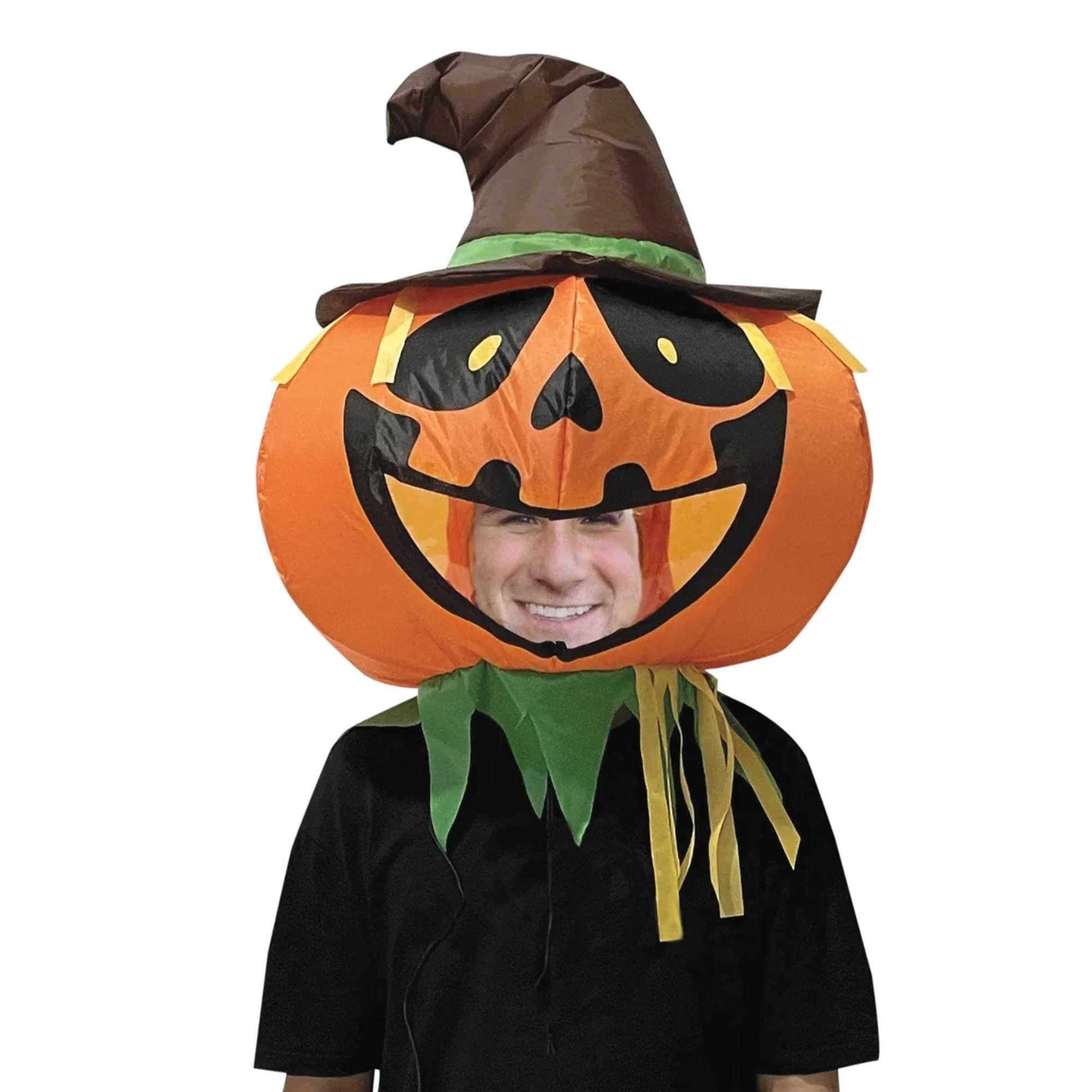 Front. Studio Halloween - Inflatable Pumpkin Head Adult Costume - Orange.