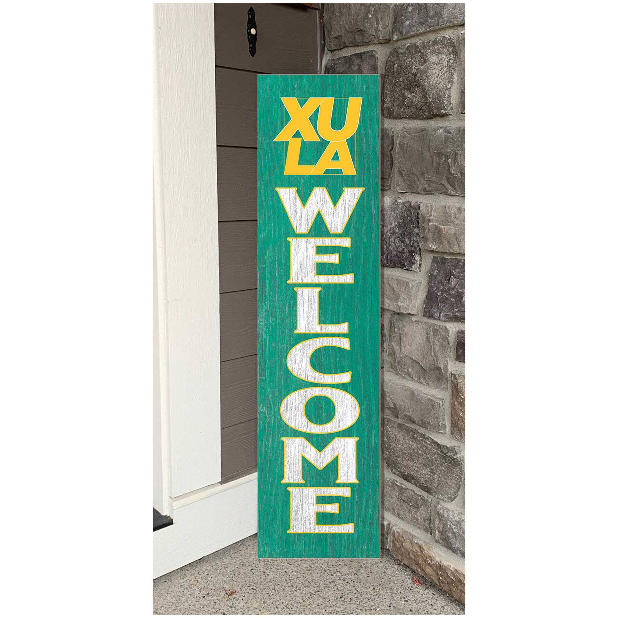 Alt View 1. Jardine - XULA Gold 12'' x 48'' Welcome Outdoor Leaner - Gold.