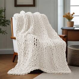 Peace Nest - Handmade Chunky Knit Chenille Yarn Throw Blanket 50"x60" - White