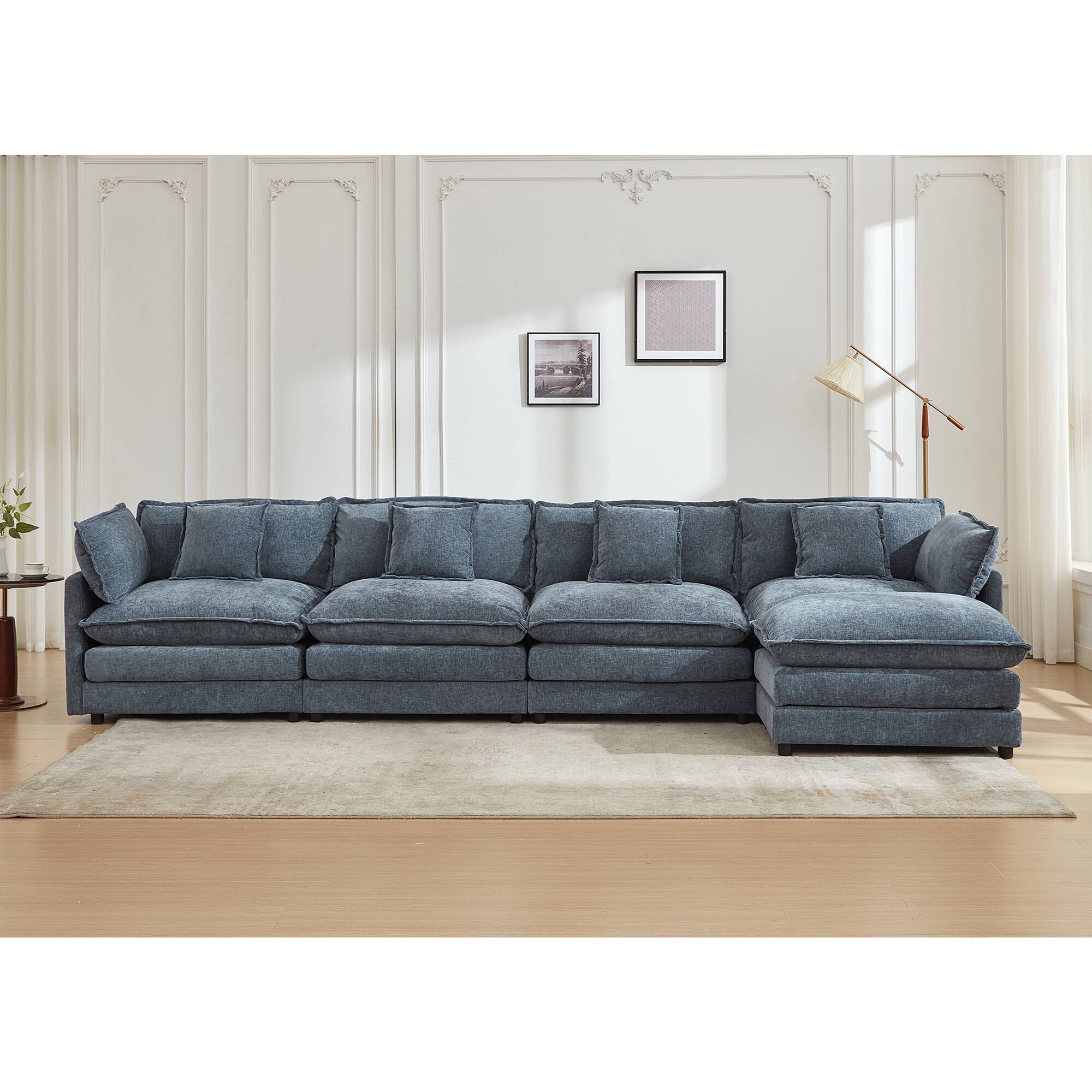 Alt View 4. KERDOM - 4 Seat Modular Sectional L Shape Sofa with 1 Movable Ottoman, 149'' Oversized Couch with Chaise Lounge for Living Room - Blue.