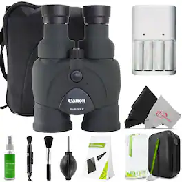 Canon - 12x36 IS III Image Stabilized Binoculars + Battery, Charger + Cleaning Kit - Black