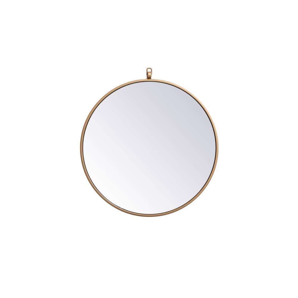 Alt View 2. Elegant Decor - Metal frame round mirror with decorative hook 21 inch in Brass - Brass.