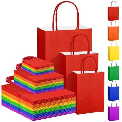 ESBANY – 144 Pieces Rainbow Gift Bags with Handles Assorted Sizes Rainbow Paper Bag Bulk Party Supplies Baby Shower Birthday – Rainbow Colors