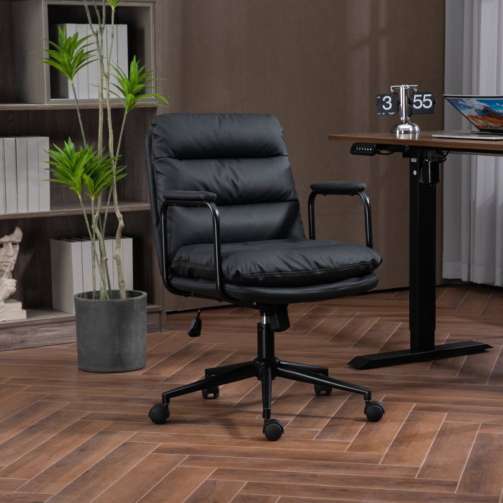 Left. Forest'nSky - Ergonomic Mid-Back Office Chair - PU Leather Desk Chair with 40° Recline & Wheels,Black - Black.